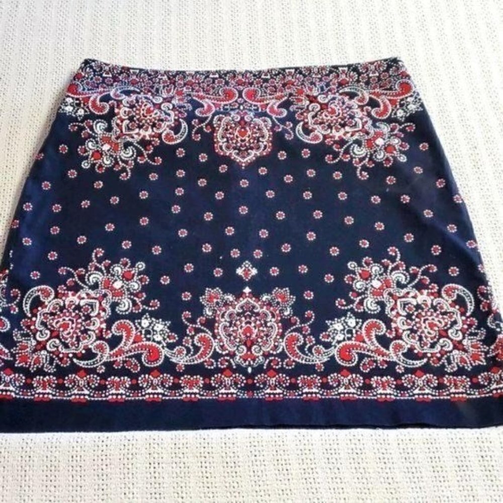 Talbots Red/White/Blue Paisley Zippered Sz 12 Skirt